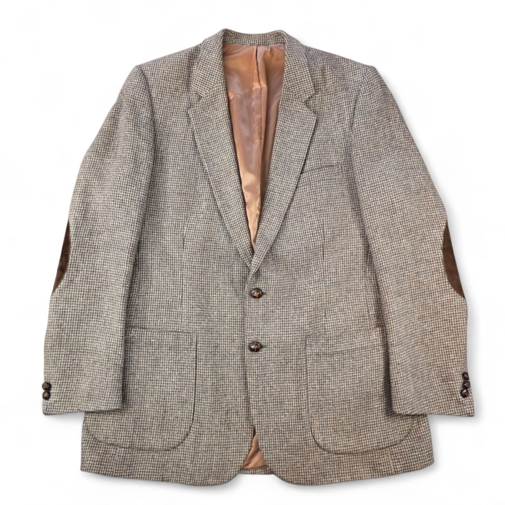 Vintage 80s/90s Barrage Tweed Blazer Men 42L Wool Linen Elbow Patch Sport Coat